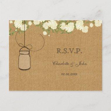 rustic burlap ivory roses wedding RSVP Invitation PostInvitations