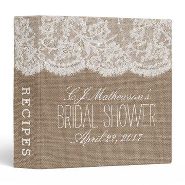 Rustic Burlap & Lace Bridal Shower Recipe 3 Ring Binder