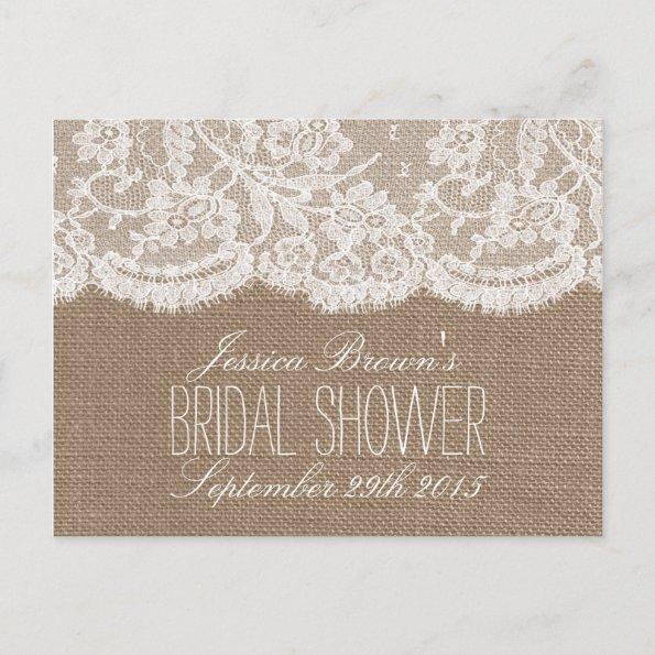 Rustic Burlap & Lace Bridal Shower Recipe Invitations