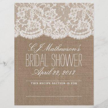 Rustic Burlap & Lace Bridal Shower Recipe Dividers