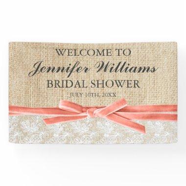 Rustic Burlap Lace Coral Ribbon  Banner