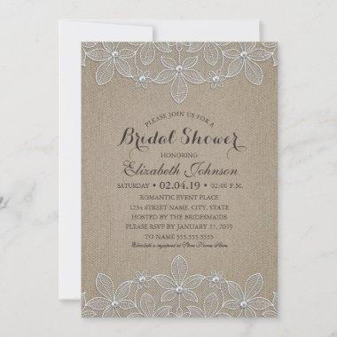 Rustic Burlap Lace Elegant Vintage Bridal Shower Invitations