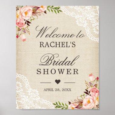 Rustic Burlap Lace Floral Bridal Shower Sign