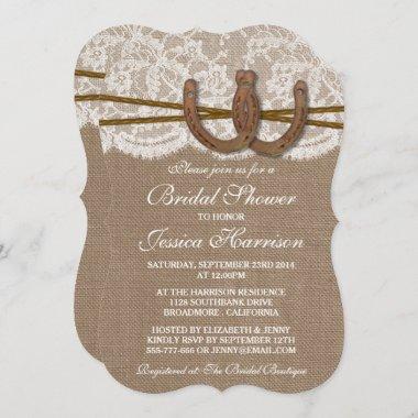Rustic Burlap & Lace Horseshoe Bridal Shower Invitations