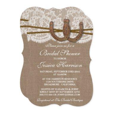 Rustic Burlap & Lace Horseshoe Bridal Shower Invitations