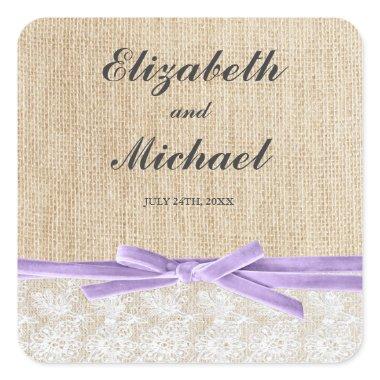 Rustic Burlap Lace Lavender Ribbon Favor Label