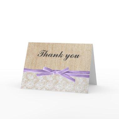 Rustic Burlap Lace Lavender Ribbon Thank You