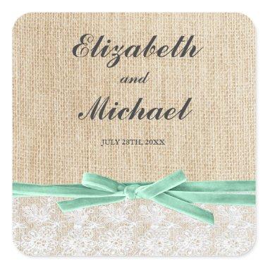 Rustic Burlap Lace Mint Ribbon Favor Label