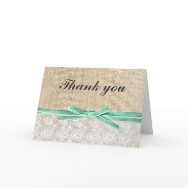 Rustic Burlap Lace Mint Ribbon Thank You