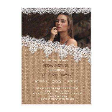 Rustic Burlap Lace Photo Bridal Shower Invite