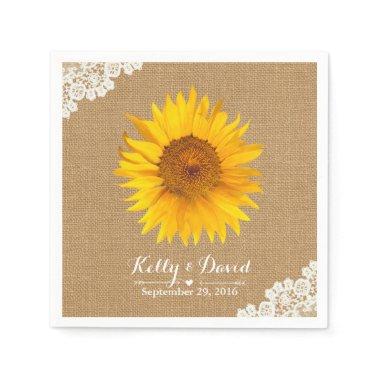 Rustic Burlap & Lace Sunflower Wedding Paper Napkins