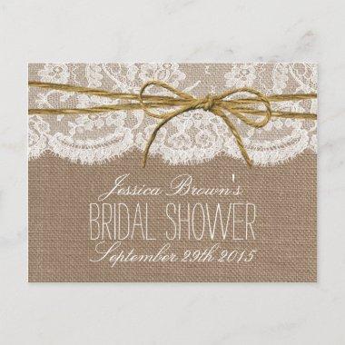 Rustic Burlap Lace Twine Bow Bridal Shower Recipe Invitation PostInvitations