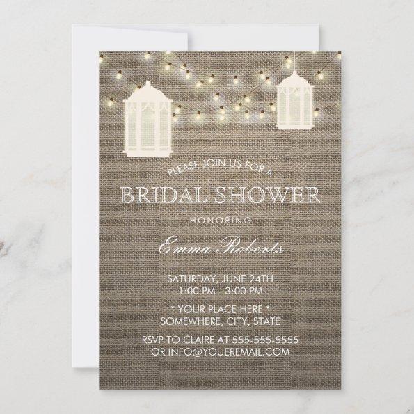 Rustic Burlap Lanterns & Lights Bridal Shower Invitations