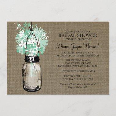 Rustic Burlap Mason Jar Wildflowers Bridal Shower Invitations