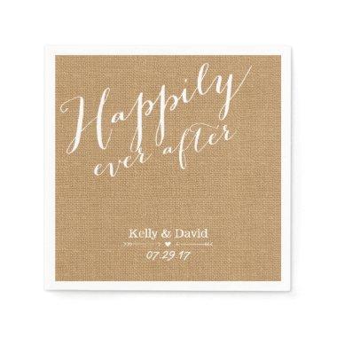 Rustic Burlap Script Happily Ever After Wedding Paper Napkins
