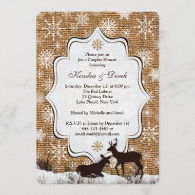 Rustic Burlap Snowflake Deer Couples Shower Invite