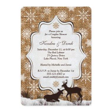 Rustic Burlap Snowflake Deer Couples Shower Invite