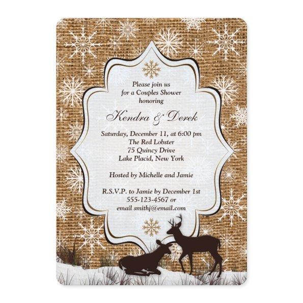 Rustic Burlap Snowflake Deer Couples Shower Invite