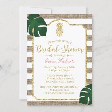 Rustic Burlap Stripes Pineapple Bridal Shower Invitations