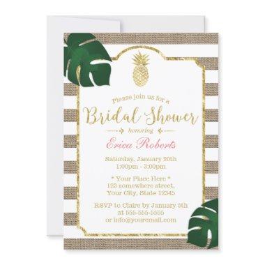 Rustic Burlap Stripes Pineapple Bridal Shower Invitations