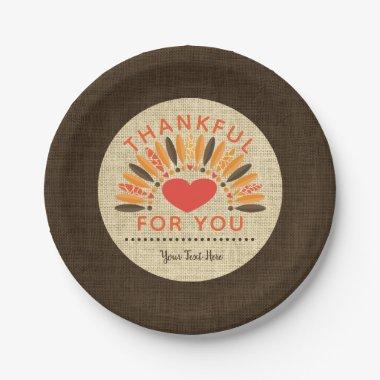 Rustic Burlap THANKFUL FOR YOU Personalized Paper Plates