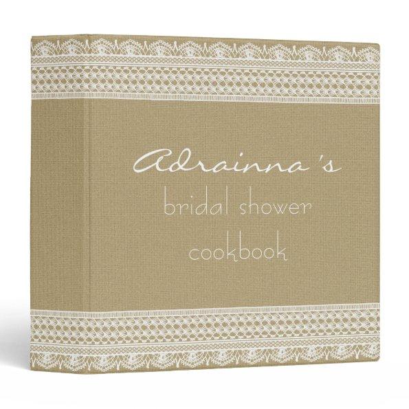 Rustic Burlap Vintage Lace Bridal Shower Cookbook Binder