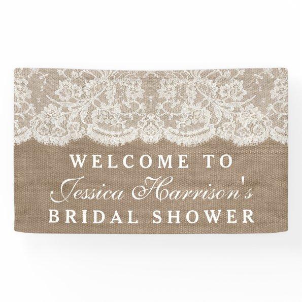 Rustic Burlap & Vintage White Lace Bridal Shower Banner