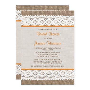 Rustic Burlap & Vintage White Lace Bridal Shower Invitations