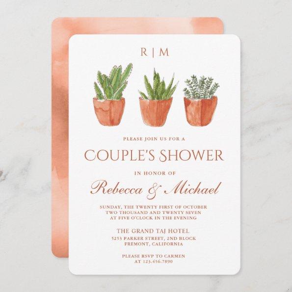 Rustic Cactus Terracotta Pots Couple's Shower Invi Invitations