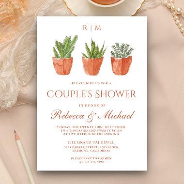 Rustic Cactus Terracotta Pots Couple's Shower Invitations