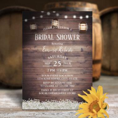 Rustic Camping Lantern String Lights Bridal Shower Invitations