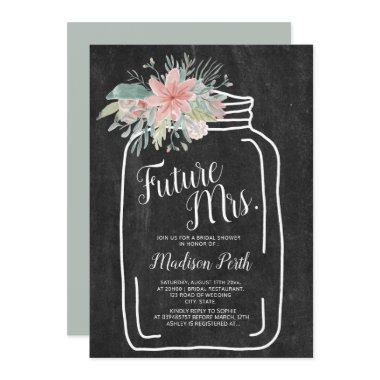 Rustic chalk floral mason jar script bridal shower Invitations