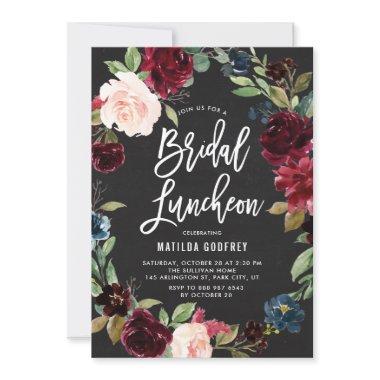 Rustic Chalkboard Autumn Floral Bridal Luncheon Invitations