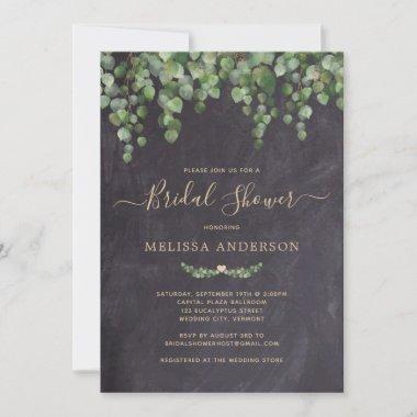 Rustic Chalkboard Botanical Greenery Bridal Shower Invitations