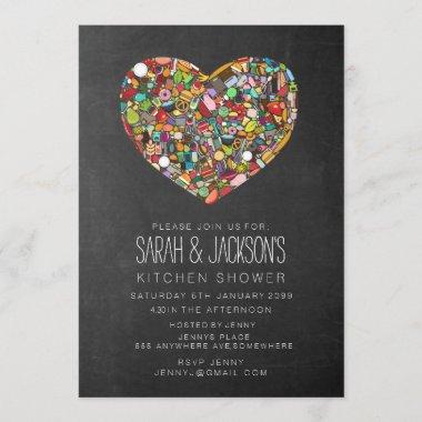 Rustic Chalkboard Couples Kitchen Shower Party Invitations