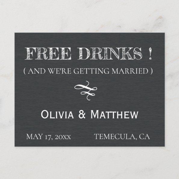 Rustic Chalkboard Deco FREE DRINKS Save the Date Announcement PostInvitations