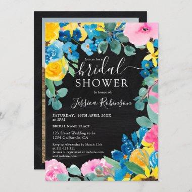 Rustic chalkboard floral photo bridal shower Invitations