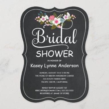 Rustic Chalkboard Floral Wreath Bridal Shower Invitations