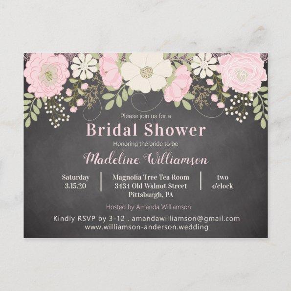 Rustic Chalkboard Flowers Bridal Shower Invitation PostInvitations