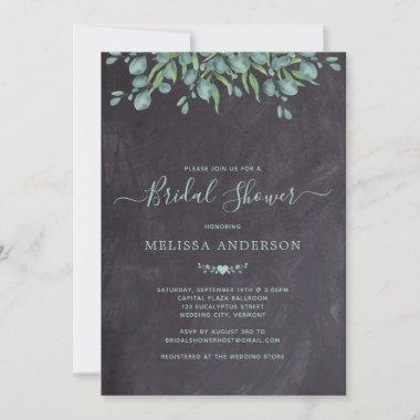 Rustic Chalkboard Greenery Bridal Shower Invitations