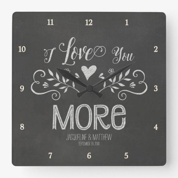 Rustic Chalkboard Leaf Heart Script Typography Square Wall Clock