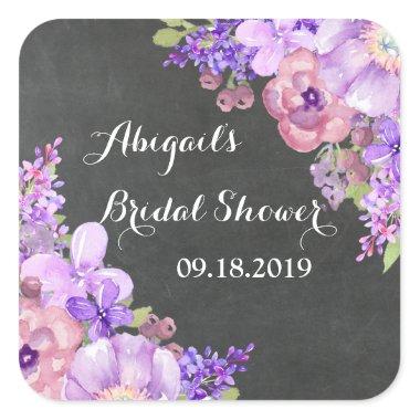 Rustic Chalkboard Purple Floral Bridal Shower Tag