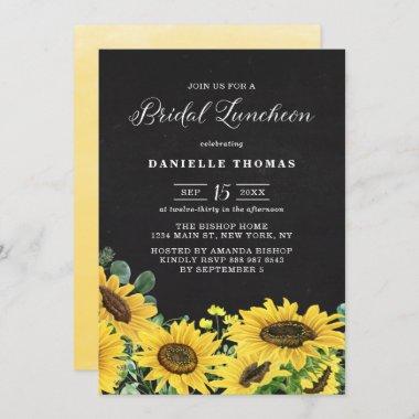 Rustic Chalkboard Sunflowers Bridal Luncheon Invitations