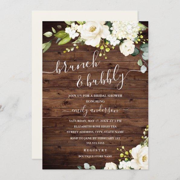 Rustic Champagne Floral Brunch And Bubbly Invitations