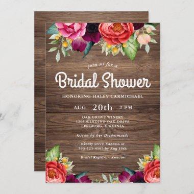 Rustic Charm Barnwood Floral Bridal Shower Invitations