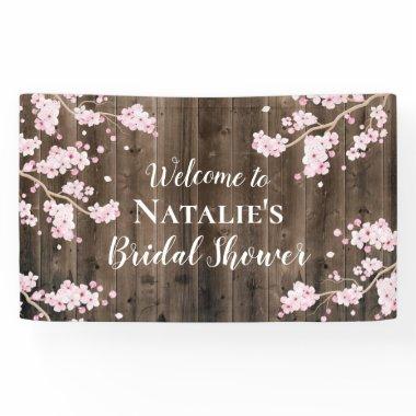 Rustic Cherry Blossom Floral Wood Bridal Shower Banner