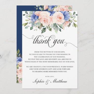 Rustic Chic Blush Blue Floral Roses Wedding Bridal Thank You Invitations