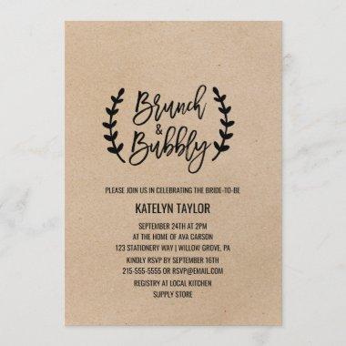 Rustic Chic Faux Kraft Brunch and Bubbly Invitations
