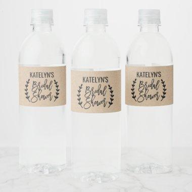 Rustic Chic Faux Kraft Calligraphy Bridal Shower Water Bottle Label