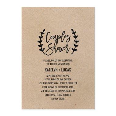 Rustic Chic Faux Kraft Calligraphy Couples Shower Invitations